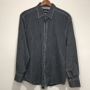 Cultura Black & White Striped Mens Button Up Dress Shirt